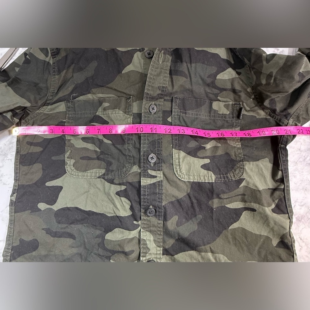 Hollister Green Camo Hooded 100% cotton Shirt sz M - Picture 3 of 9